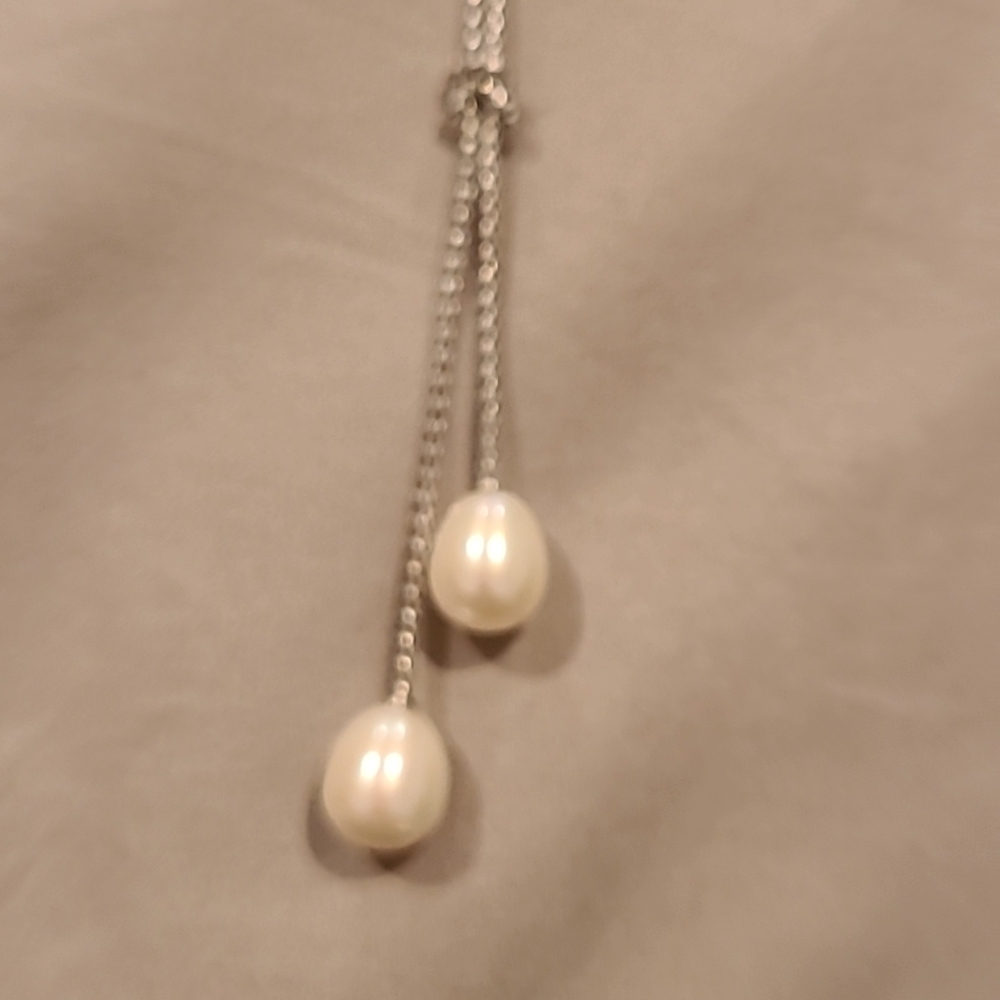 Pearl love knot adjustable sterling silver necklace - Picture 3 of 5